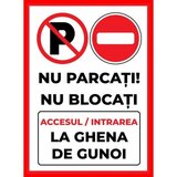 Placuta nu parcati nu blocati accesul intrarea la ghena de gunoi